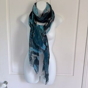 Blue and Gray Patterned Silk Cashmere Lightweight Ikat Scarf